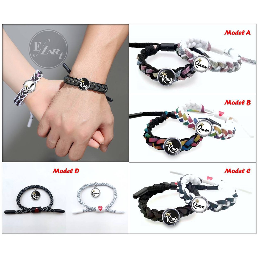 2Pcs GELANG COUPLE KING QUEEN PASANGAN BISA CUSTOM NAMA PANGGILAN SAYANG MODEL TALI SEPATU