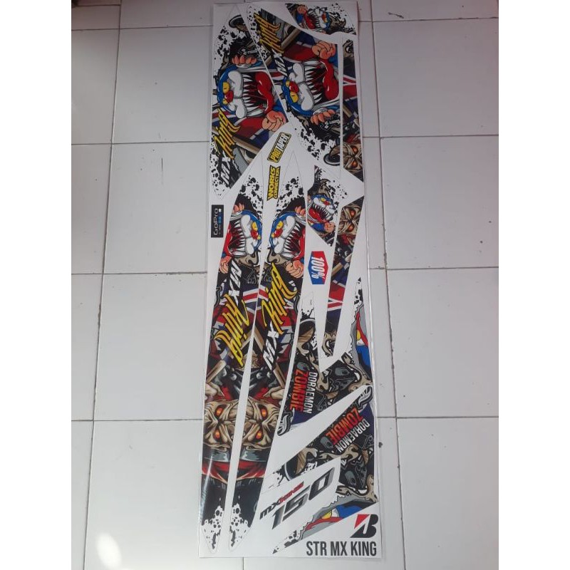 striping sticker variasi motor MX king 150 zombie doremon warna biru,merah,hitam,putih