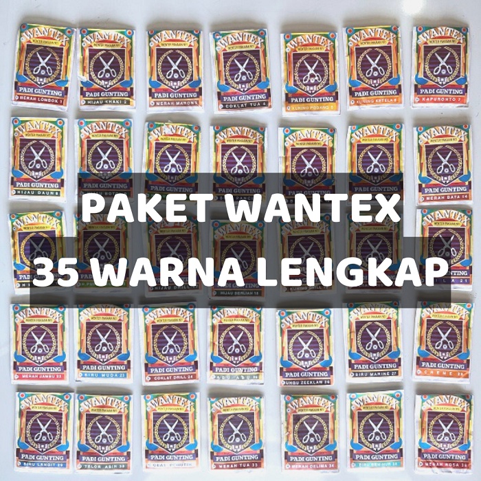 35 Warna Paket Wantex Super Lengkap Pewarna Kain Merk Cap Padi Gunting Grosir Bundle DIY Tie Dye Sumbo Jumput Wenter Komplit Bahan Katun Kanvas Corduroy Pewarna Jeans Ikat Celup Serbuk Wantek Bubuk Best Seller Warna Pekat Grosir Prakarya Malang