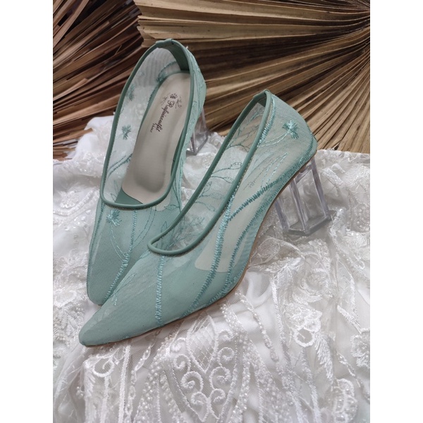 sepatu Rafaizoutfit sage green kalia sepatu wanita sepatu wedding tinggi 7cm kaca