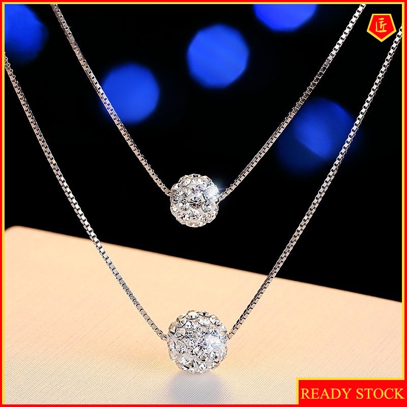 [Ready Stock]Double-Layer Shambhala Rhinestone Ball Necklace Women 's Simple Fashion Lucky Beads