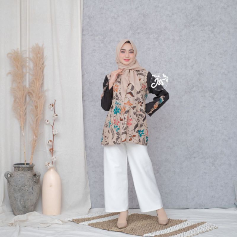 Baju Atasan Blouse Wanita Dewasa Batik Pekalongan Kekinian Blus Kondangan Ottd Cewek Moscrepe