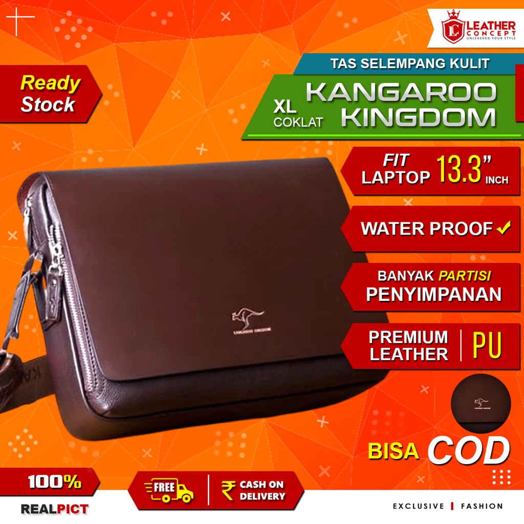 Tas selempang kulit pria - KANGAROO KINGDOM (Ukuran besar) (Black &amp; Coffee)