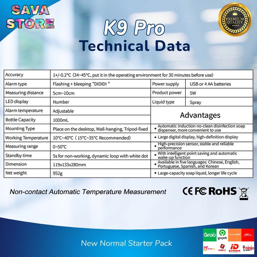 Termometer Otomatis Infrared K9 Pro Upgraded 2 in 1 Plus HandSanitizer Dispenser - Tygris