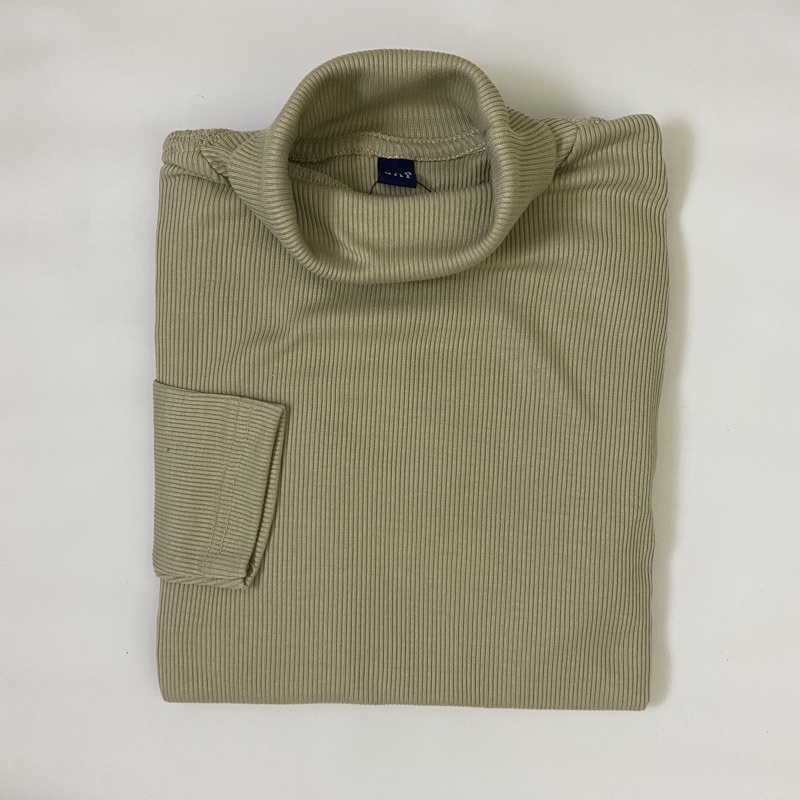 Kaos Turtleneck Pria Wanita Leher Tinggi Rib Premium-T. Beige