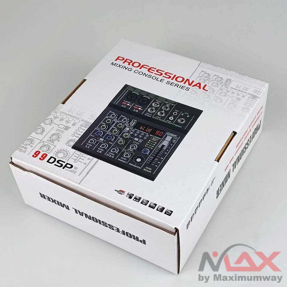 Audio Mixer Studio Professional 4 Channel Bluetooth Karaoke 4 Channel 99 DSP Effects Record Podcast Audio Mixer USB Audio Interface Digital MP3 Computer Input Live Studio Audio Sound Desk System Interface Portable +48V Phantom Power USB Computer Record