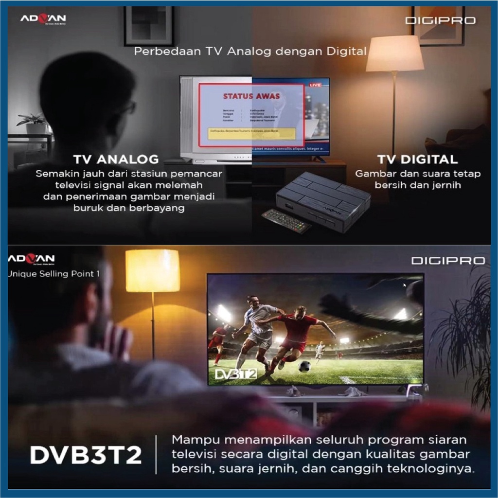 Set Top Box Advan DV3 T2 STB Digipro Digitv Antena Converter TV Tabung Analog Digital Alat Decoder Receiver Dekoder Reciver Antenna