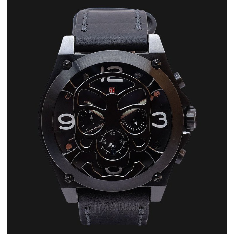 Expedition EXF-6699-MCLIPBA Man Black Dial Black Leather Extra Skull Bracelet