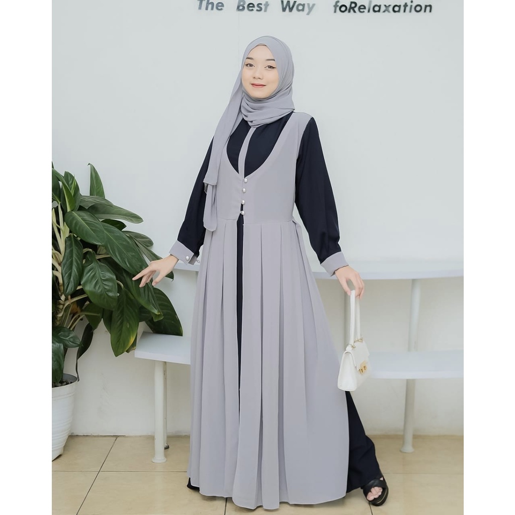 Gamis narnia itycrepe mix ceruty layer modern maxidress syari busana muslim wanita fashion ootd fashionable muslimah terbaru modis kondangan lebaran hits selebgram free ongkir reseller dropshiper