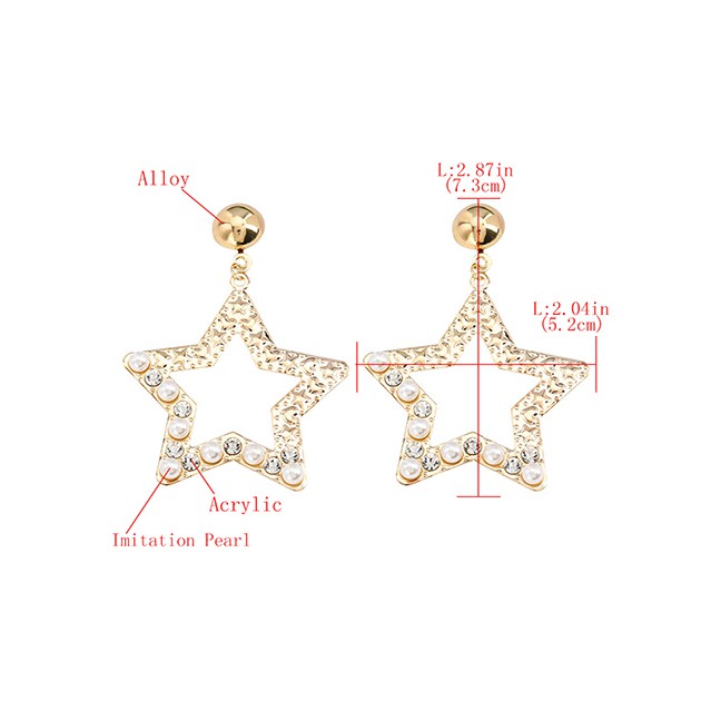 LRC Anting Tusuk Fashion Golden Pentagram Alloy Acrylic Diamond Earrings K10050