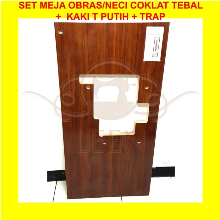 SET Meja Obras Industri Coklat TEBAL + Kaki T PUTIH Mesin Jahit Neci 737 747 757 LEEN