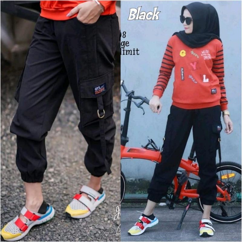 CELANA CARGO JOGGER BW GYL HITAM