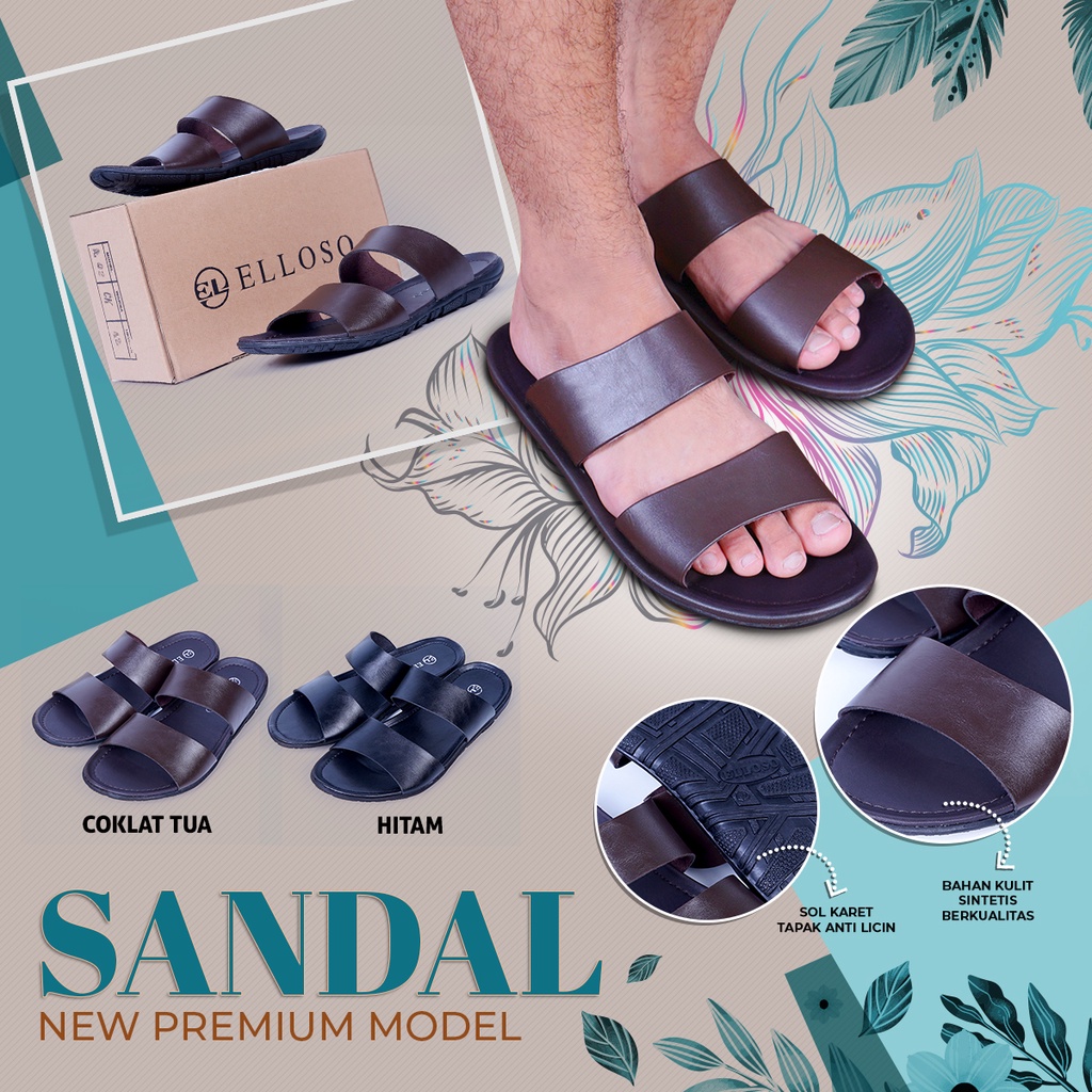 Sandal Kulit Pria Sendal Slop Keren Kekinian Casual Original Kulit Pu Pria Model Terbaru Esd01 Sandal Santai Produk Premium Cod