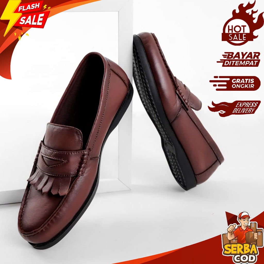 SVR 054 - Sepatu Rumbay Pria Casual Model Slop Bahan Kulit Original Pantofel Warna Hitam Coklat - Pa