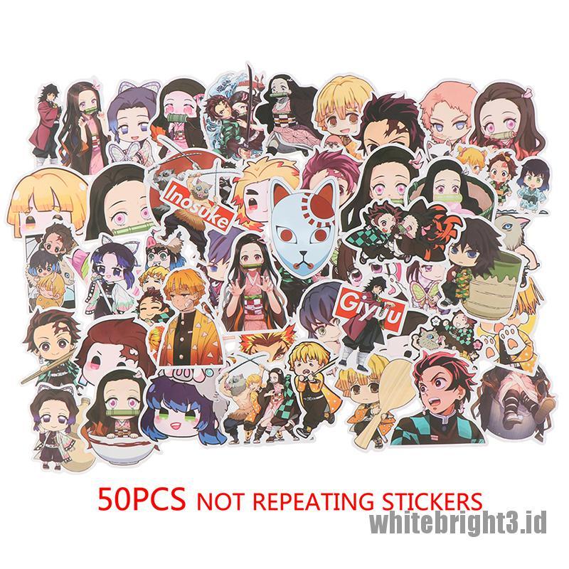 (white3) 50pcs Stiker Motif Anime Demon Slayer Bahan PVC Untuk Koper / Laptop / Skateboard