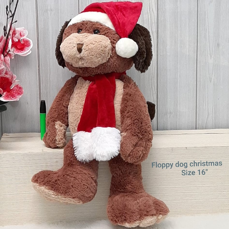 Boneka Floppy Dog Christmas 50cm boneka natal kado hadiah natal