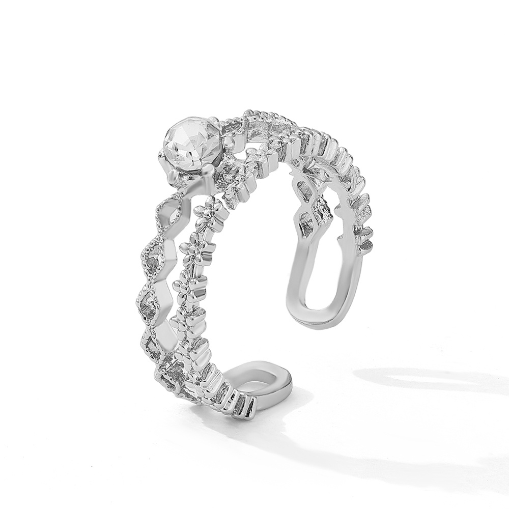 Cincin Wanita Model Terbuka Bahan Cubic Zircon Ukuran Adjustable Untuk Pesta Pernikahan