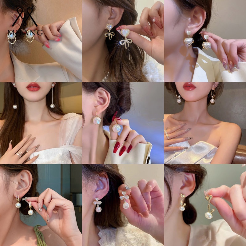 Anting Bentuk Pita Warna Emas Aksen Mutiara Gaya Vintage Korea Untuk Wanita