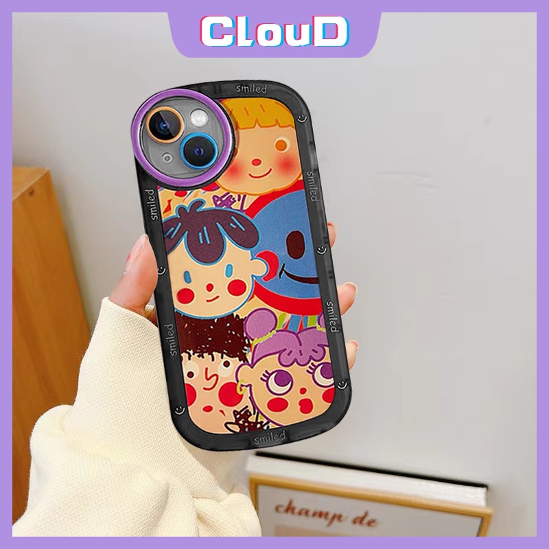 Smiled Case Compatible Untuk iPhone 7plus 78 6 6s Plus 11xr 13 12 14 11 Pro MAX X XS MAX SE 2020lensa Roound Lucu Kartun Graffiti Anak Lovely Casing Soft Airbag TPU Cover