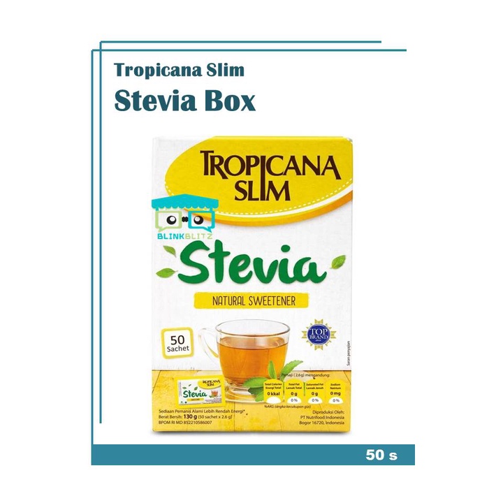 Tropicana Slim Stevia Sweetener 50 Sachet Box Gula Diet Diabetes Keto