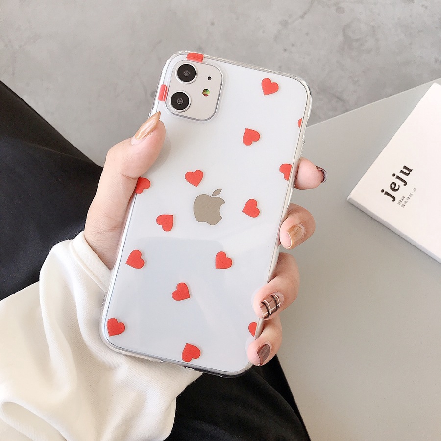 Soft Case TPU Bening Ultra Tipis Motif Kartun Hati untuk iPhone 6 6S 7 8 Plus x XR 11pro Max