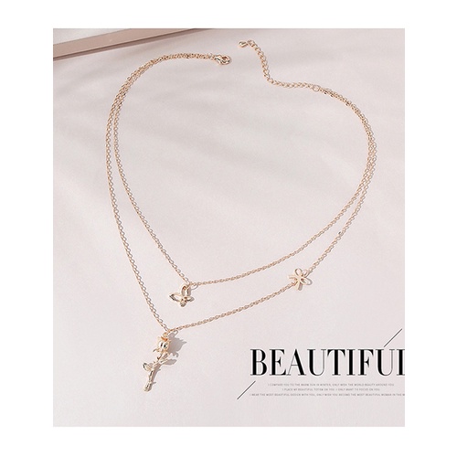 LRC Kalung Fashion Golden Flower Double Necklace Y65604