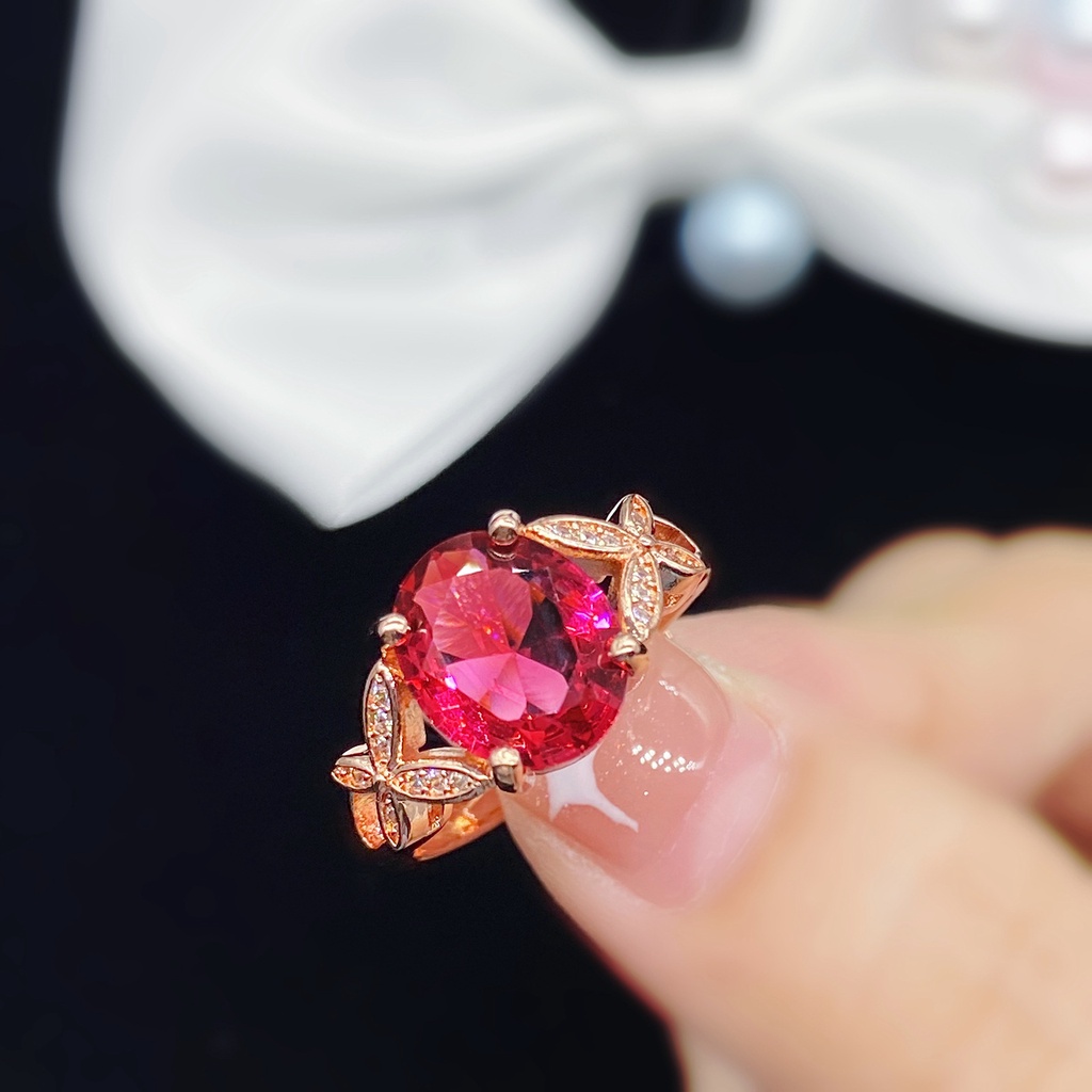 Kupu-kupu Ruby Mawar Emas Cincin Perak S925 Berlian Kristal Fashion Wanita Pernikahan Rings