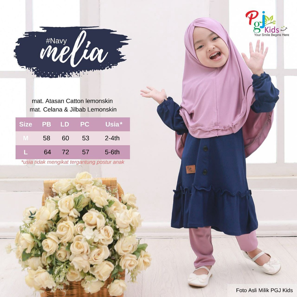 Baju Setelan Anak Perempuan Celana dan Tunik Melia Set Size L