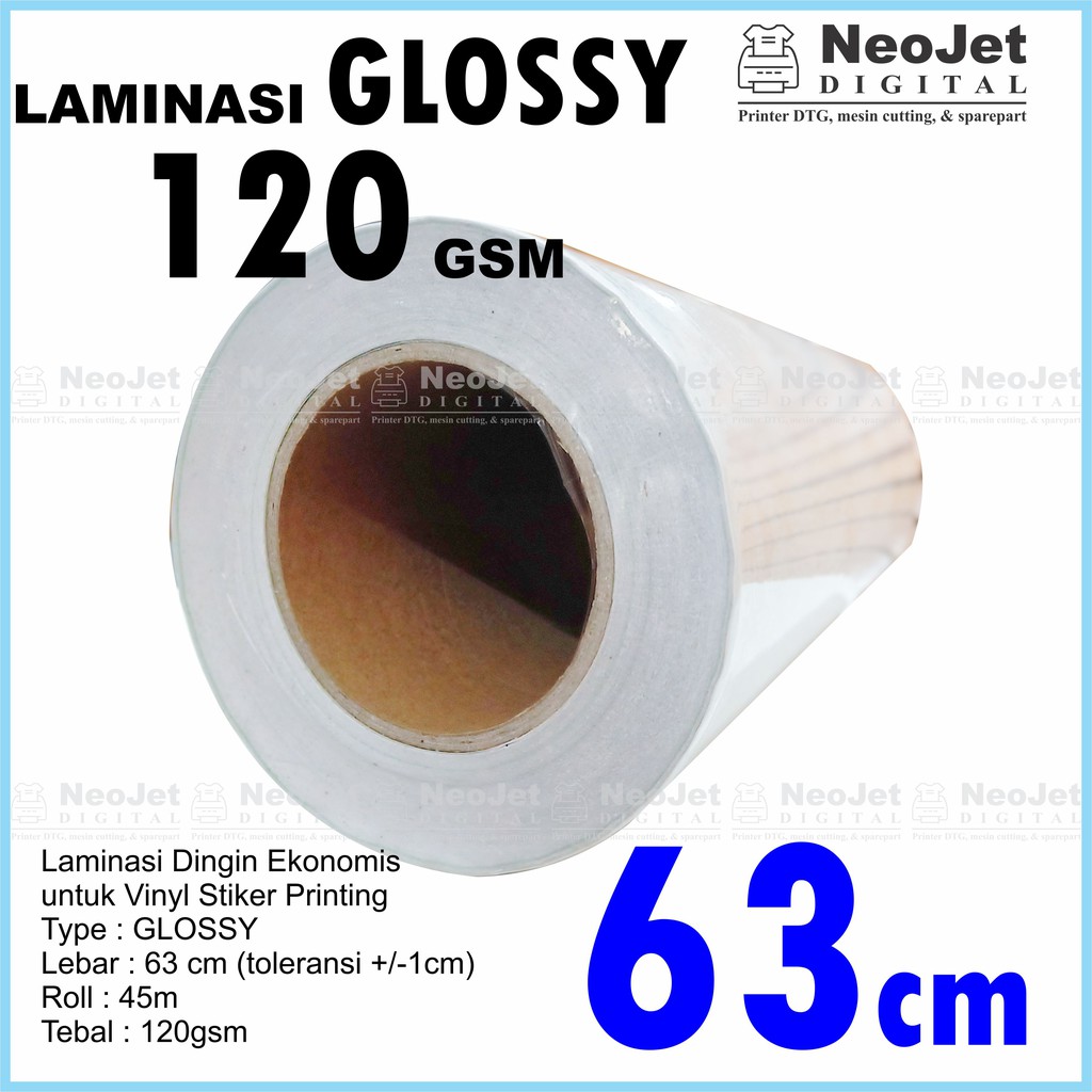 

Laminasi Dingin Gloss Kilap 120 gsm lebar 63 cm untuk Laminating Sticker Print Digital Printing