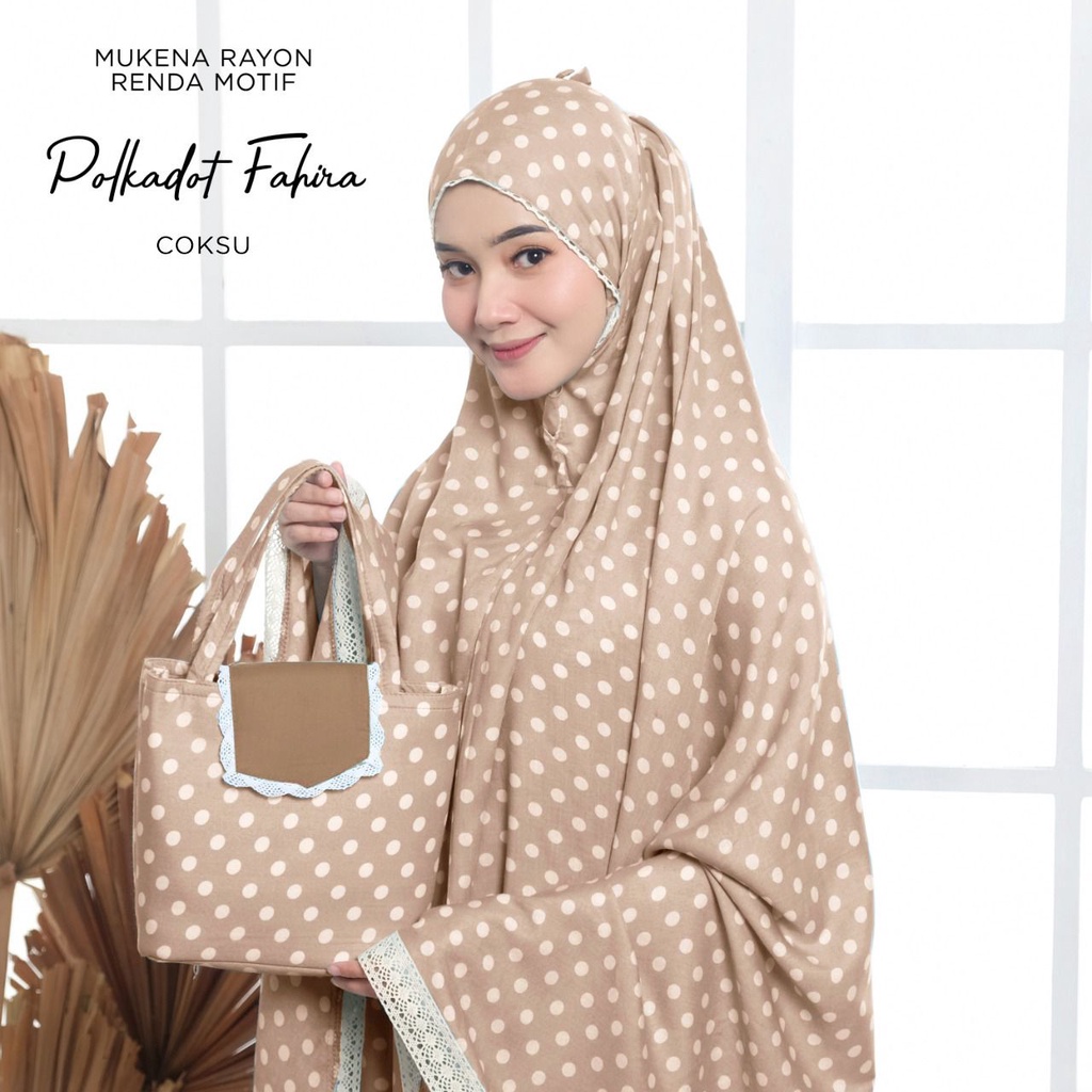 PUSAT MUKENA TASIK - MUKENA MOTIF POLKADOT FAHIRA RENDA RAYON DEWASA