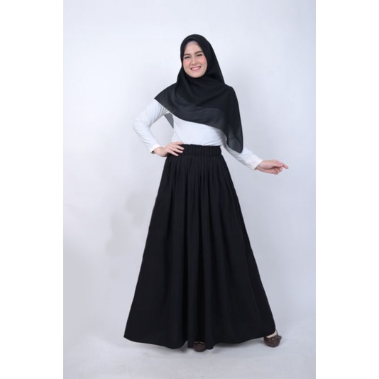 Rok panjang wanita bahan wolfis / rok rempel polos / rok kerja / rok kuliah-Hitam