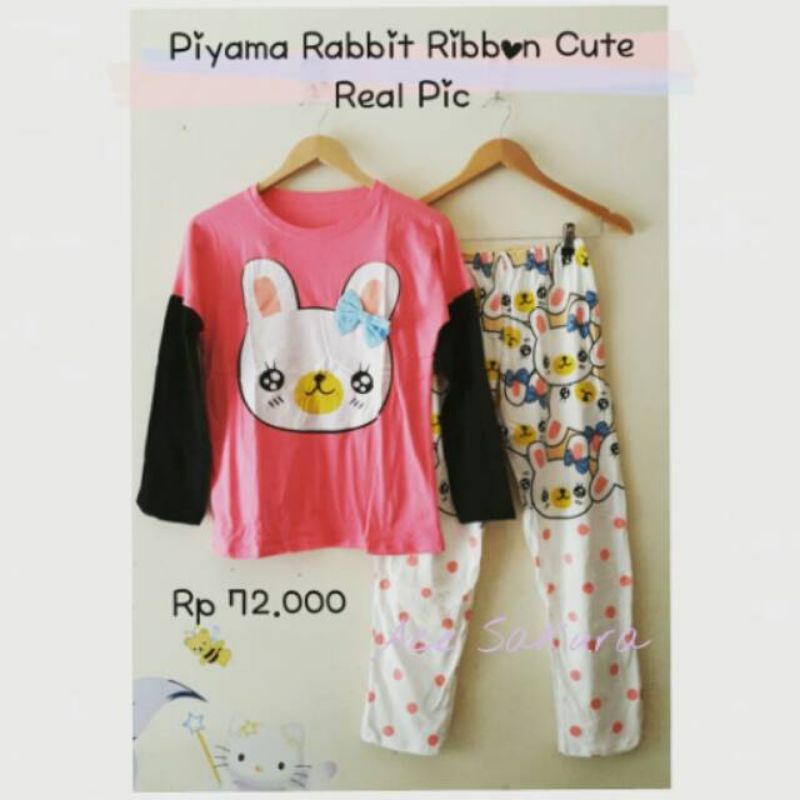 PIYAMA HELLO KITTY MOUSTACHE PANJANG, SLEEPWEAR, BAJU TIDUR WANITA KAOS KATUN