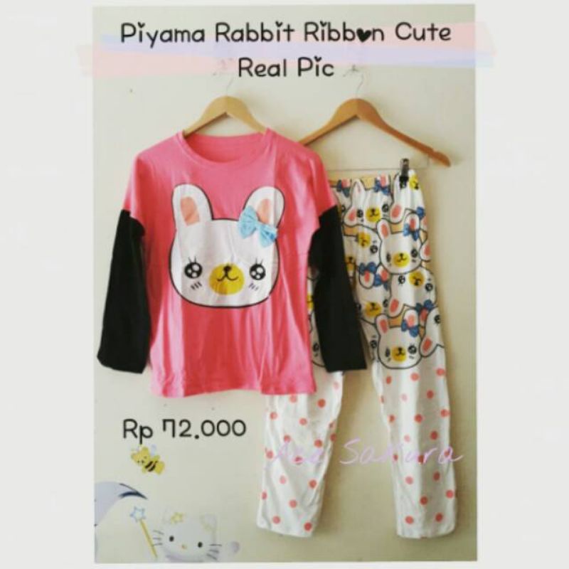 PIYAMA HELLO KITTY MOUSTACHE PANJANG, SLEEPWEAR, BAJU TIDUR WANITA KAOS KATUN