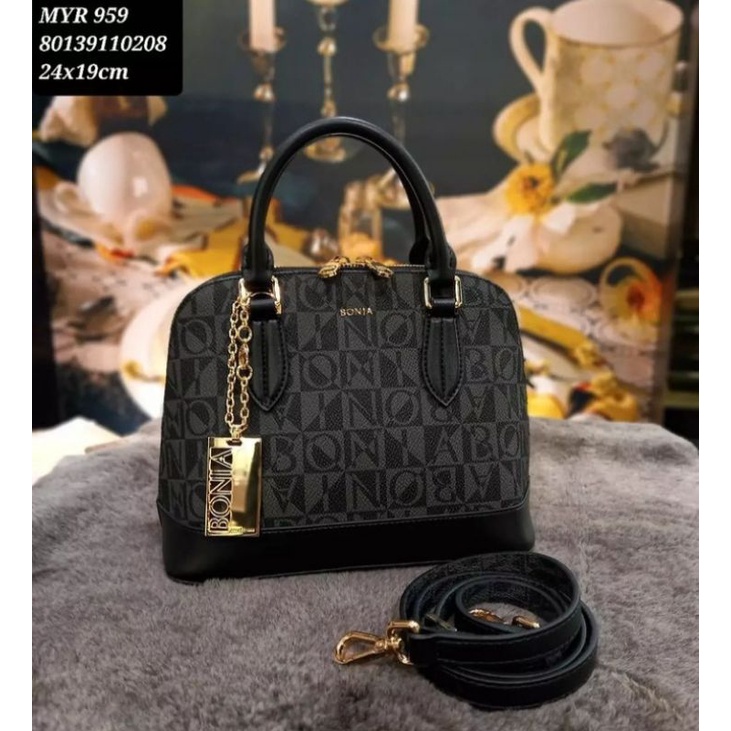 Preloved Tas Bonia Alma Original Monogram Hitam size S Like New