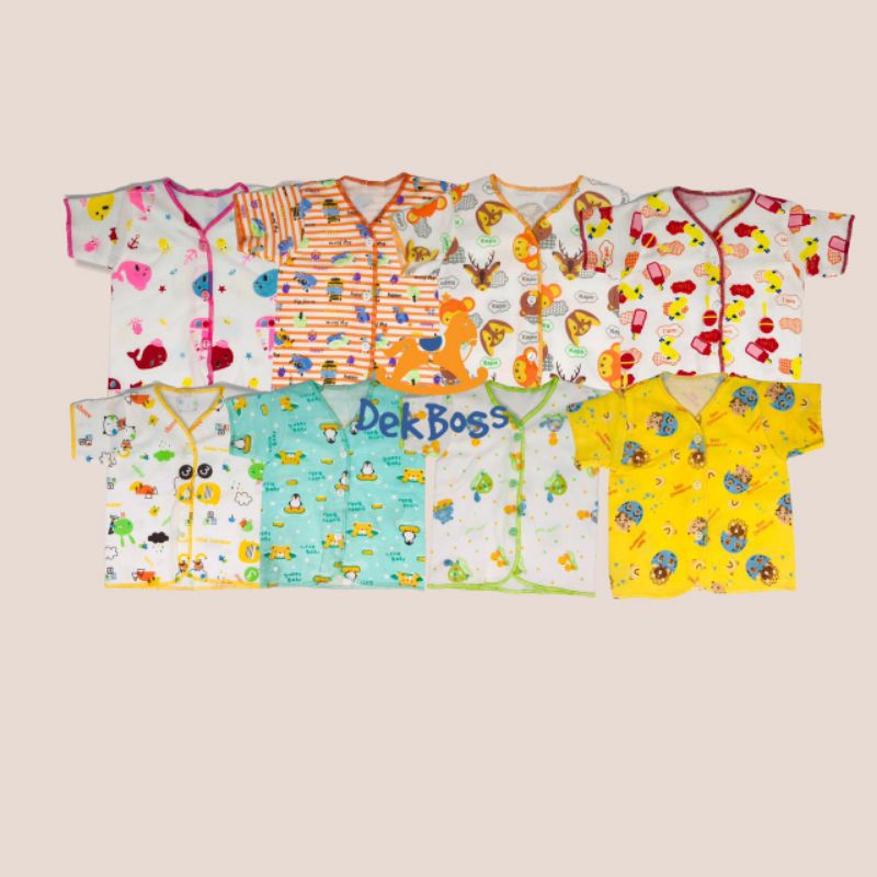 Baju bayi lengan pendek newborn kancing depan polos pakaian bayi baru lahir 0 6 12 bulan laki laki perempuan-MOTIF DK