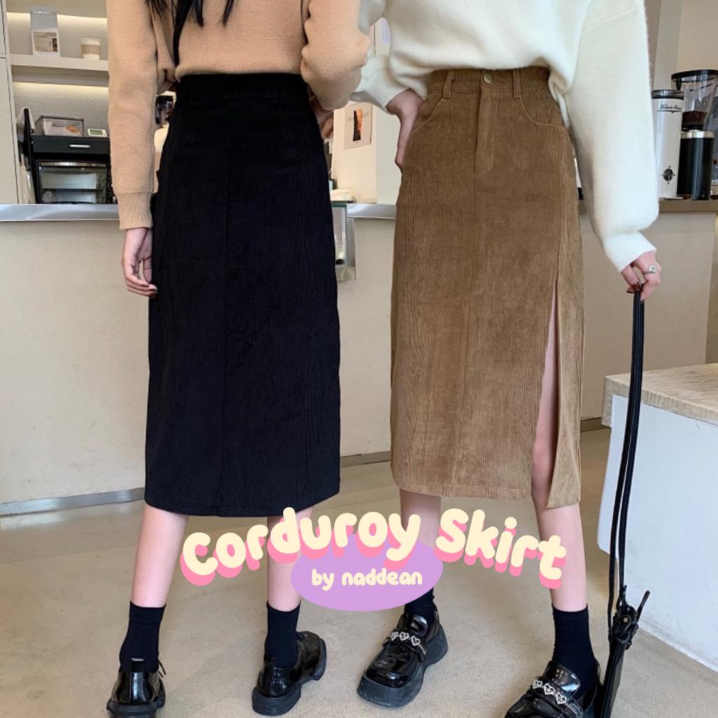 [7/8 MIDI] naddean - Rok Midi Panjang 7/8 Corduroy Velvet / Midi Skirt Wanita Import Korean