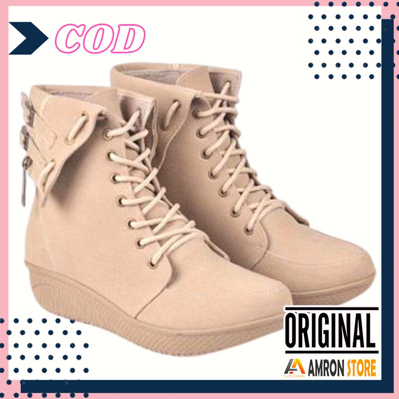 Sepatu Boots Kasul Wanita Kualitas Premium Sintetis Cream