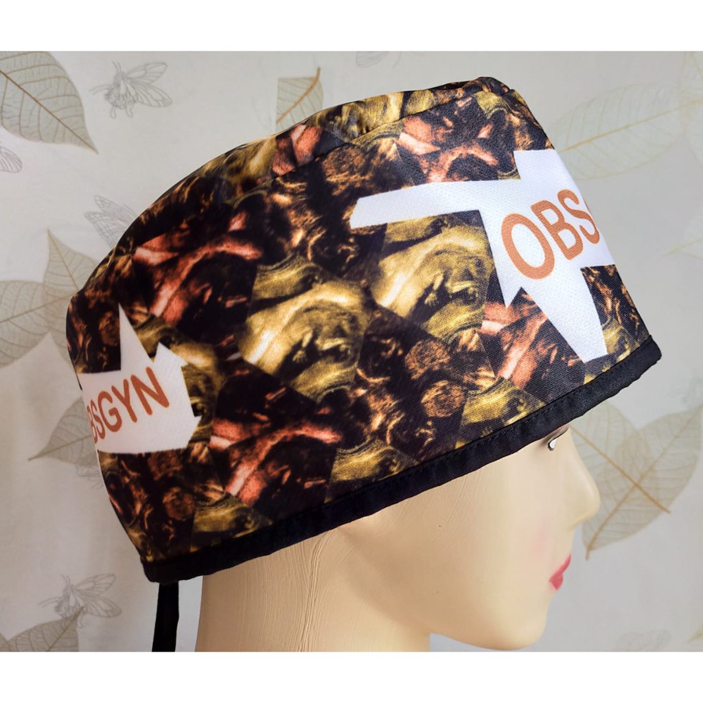 Topi Medis / Scrub Hat / Surgical Cap Head Cap / Topi Dokter Printing Motif Obgyn Custom