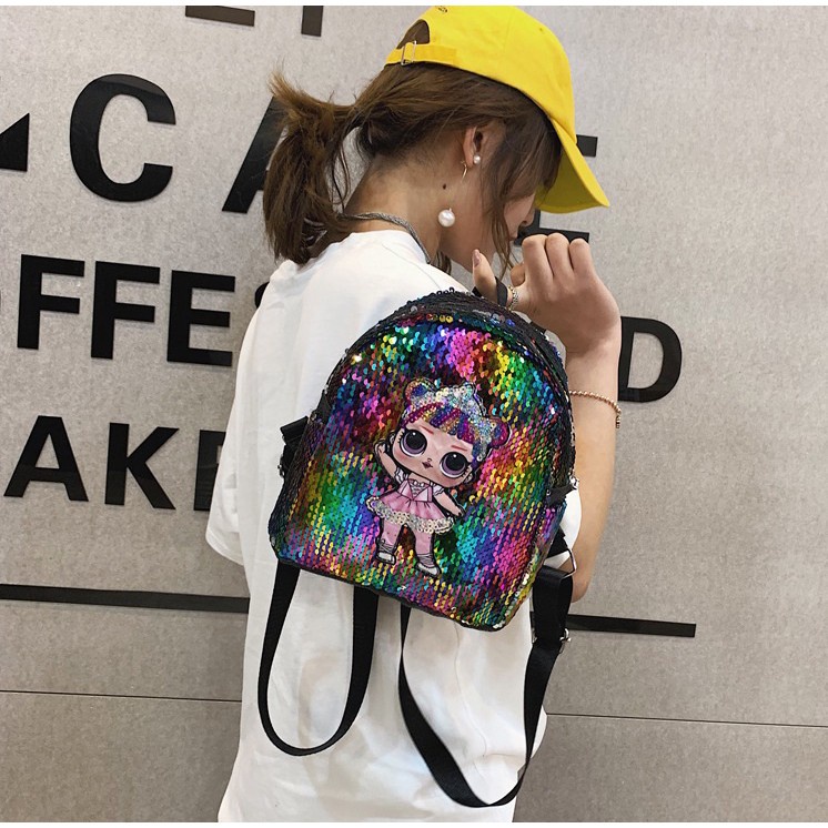 Swopply SW1388 Tas Ransel Anak Karakter LOL Tas Glitter Backpack Sequin Fashion