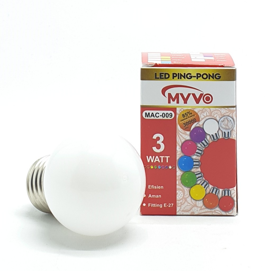 Myvo CD Putih Lampu Led Ping Pong 3W E27 Warna CD Putih / Lampu Dekorasi