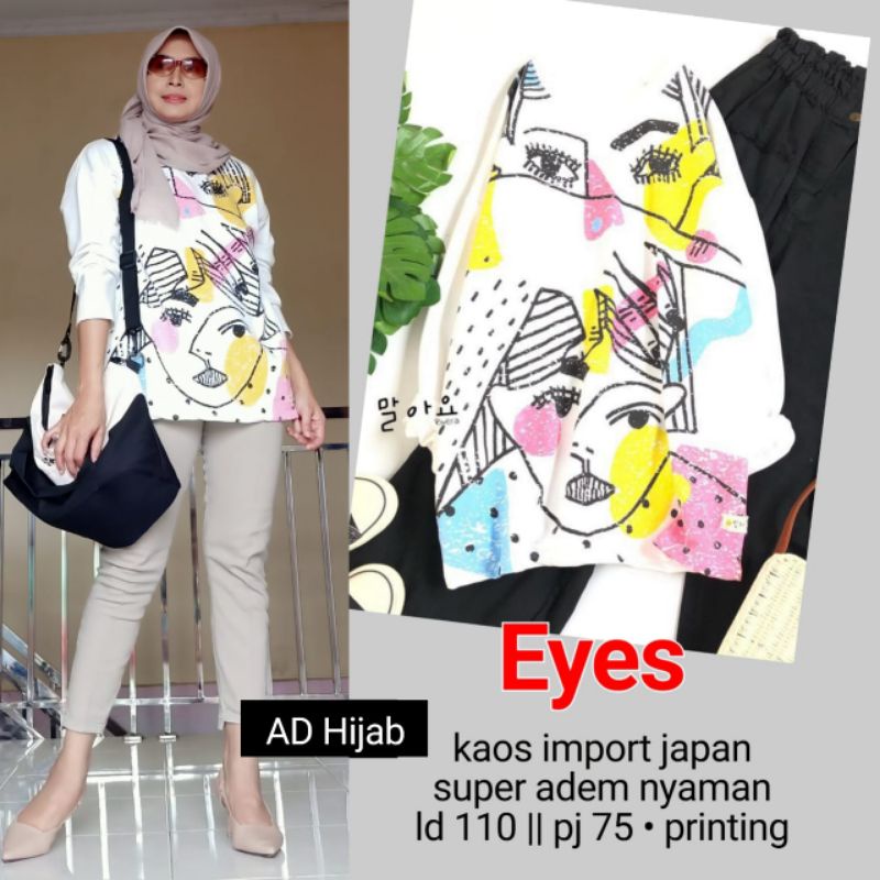 BAJU ATASAN WANITA JUMBO BIG SIZE KAOS LD 110 // EYES TUNIK BY AD HIJAB FASHION HQ/TUNIK BIGSIZE JUM