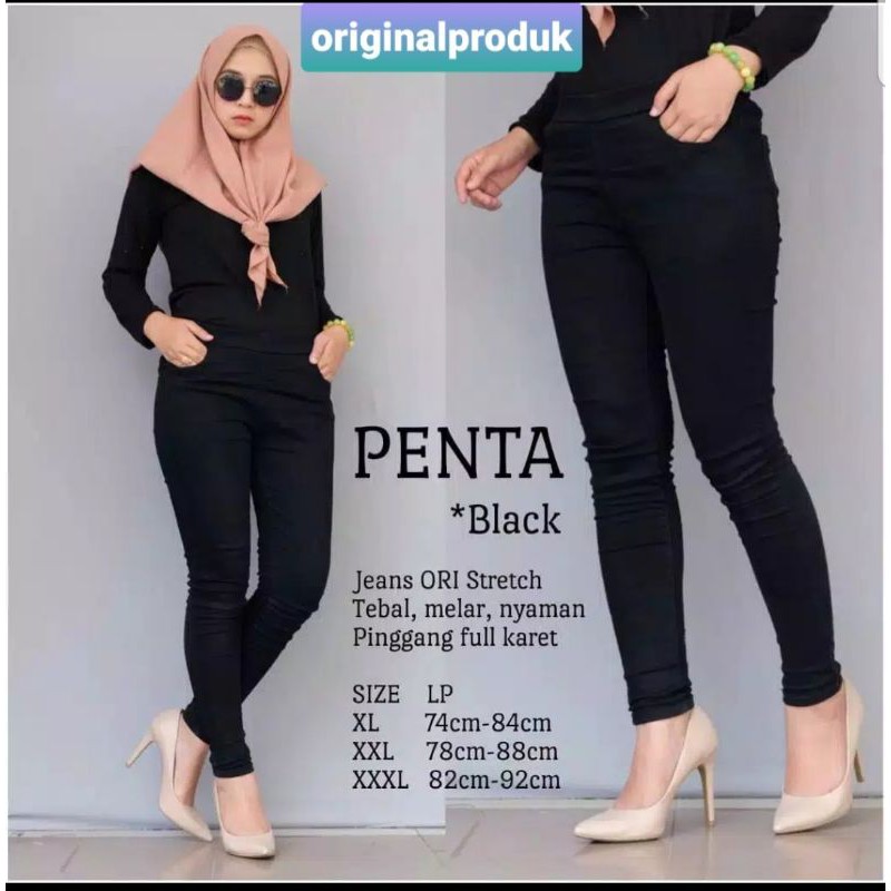 Legging Jeans Hitam Premium Pinggang Karet Jegging Jeans Wanita Exstra Jumbo Warna Hitam Ukuran