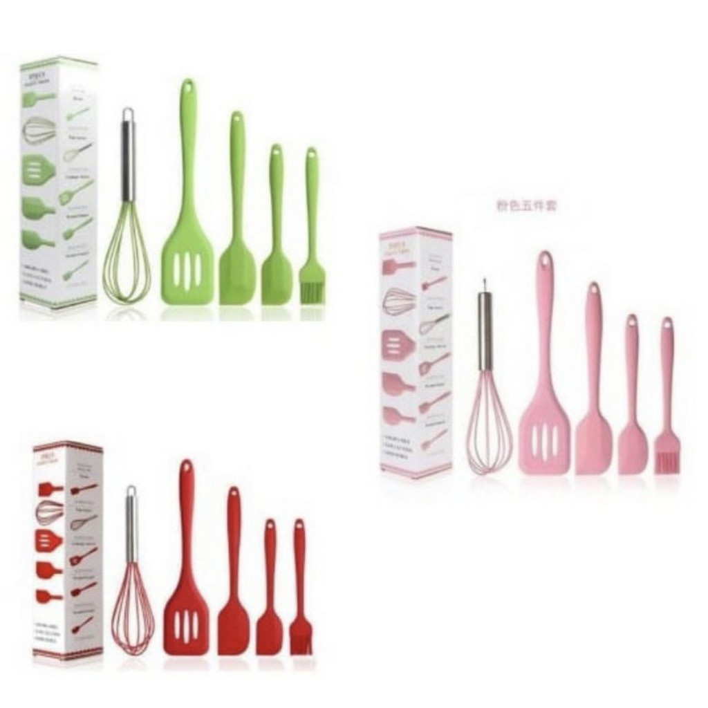 Set Alat Masak Silikon (Isi 5 pcs) / Spatula / Sutil Silikon Tahan Panas