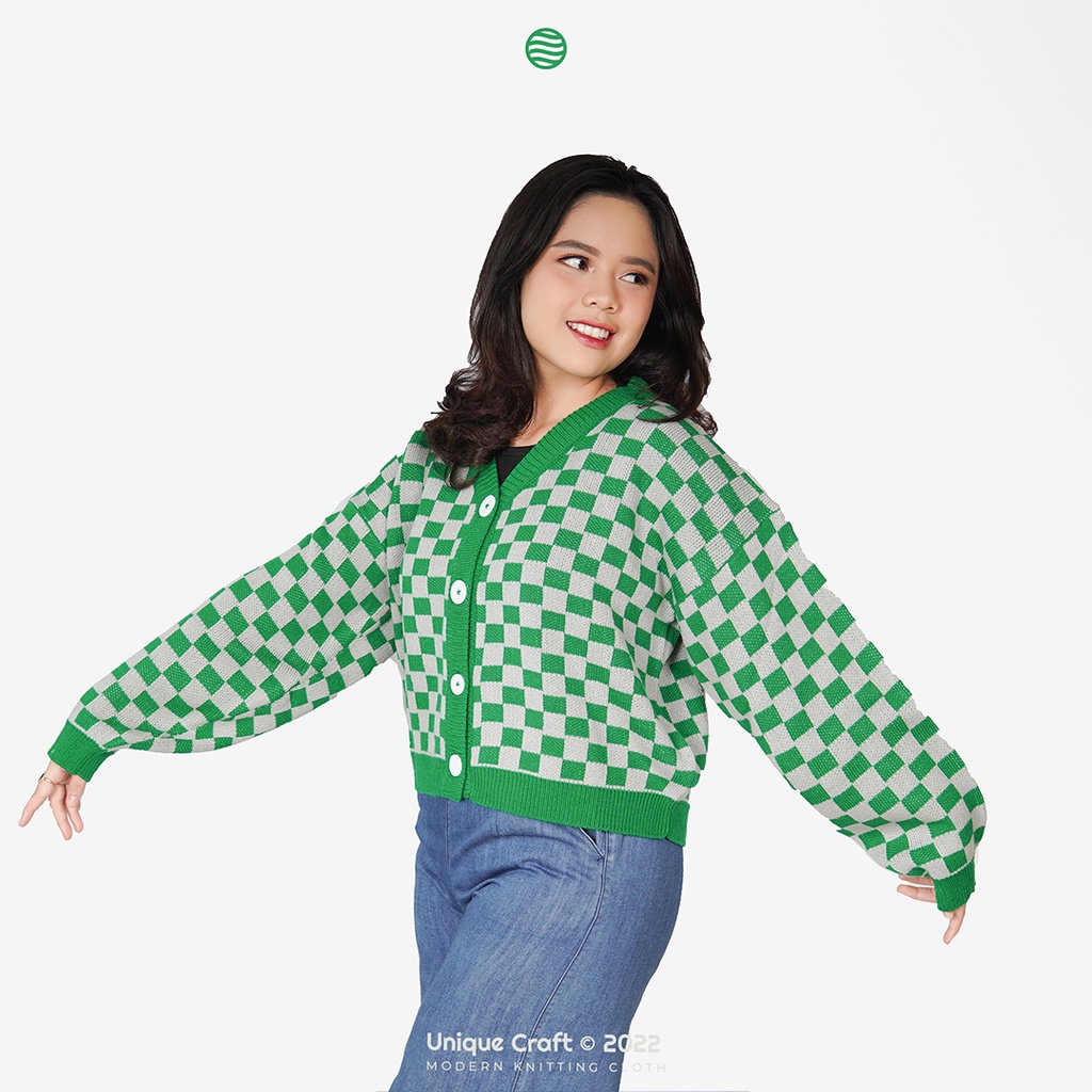 Cardigan Rajut Wanita - Cardigan Kotak - Queen Checkered Cardigan By Uniquecraft_bdg
