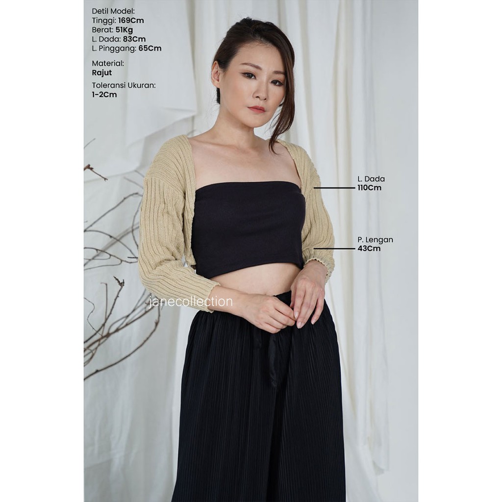 JANE COLLECTION || Outerwear Korea Atasan Wanita Bolero Oversize Crop Top Cardigan Jumbo Outer Knit Cardy Bigsize - Cardigan Knit Momo