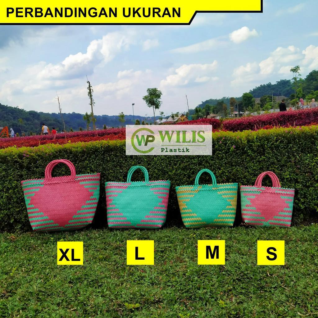 Tas Anyaman Plastik Lurik Jumbo (L) / Tas Anyam  Keranjang Belanja / Tas Bingkisan Hampers Parcel