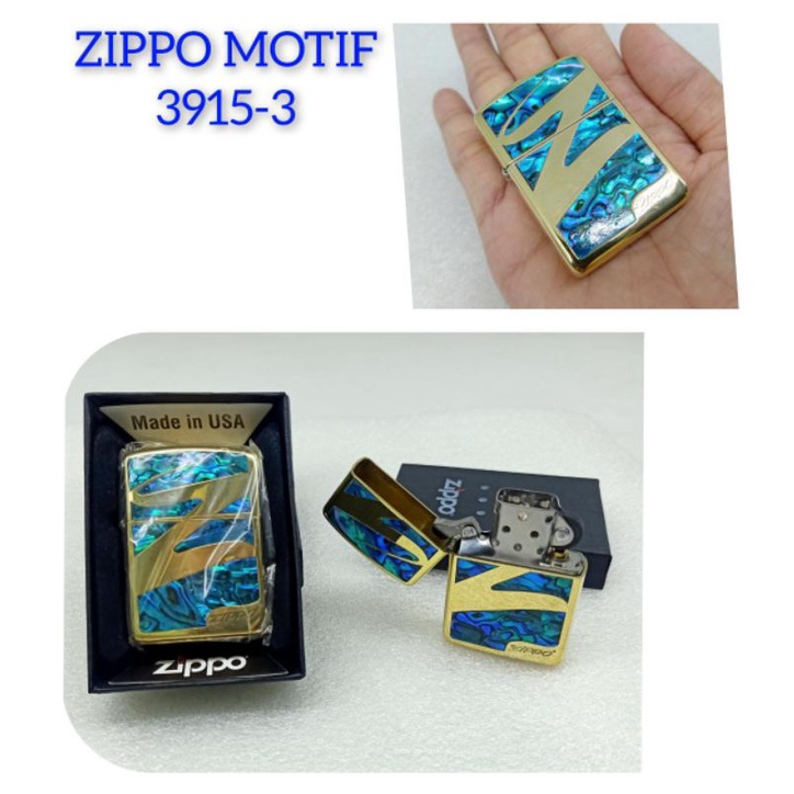 (Free Box) Korek Api Zippo Gold Blue Motif 3915-3 / Zippo Murah / Korek Api Murah / Korek Api Unik