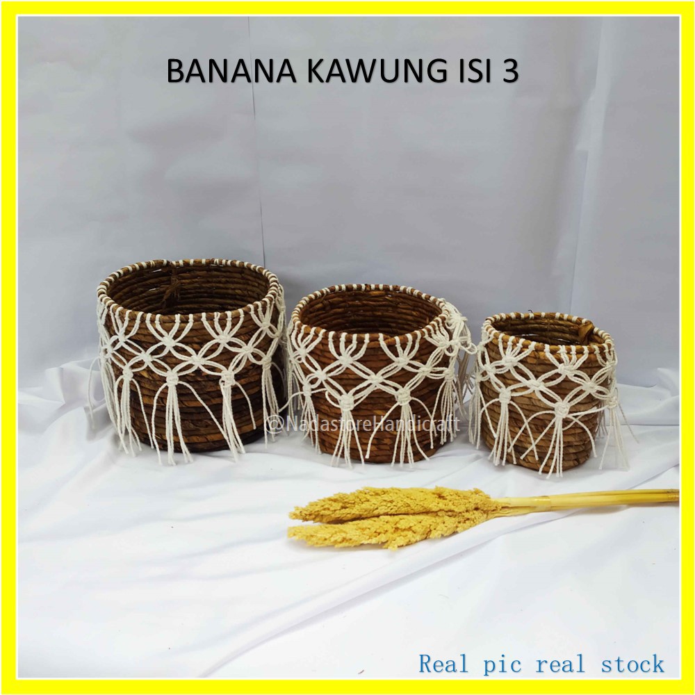 Nadastore Keranjang Banana Rajut Macrame ISI 3 / Banana Basket Kawung isi 3 PCS 20 x 18 cm x 15 cm