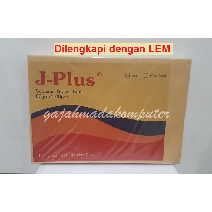 

Amplop Kertas Coklat D merk J Plus J-Plus uk Folio F4 SEAL ada perekat / LEM isi 100pcs