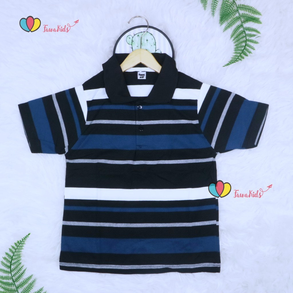 Kerah Salur T-Shirt Anak Laki uk 3-5 Tahun / Kaos Salur Baju Adem Lengan Pendek Murah Harian Polos